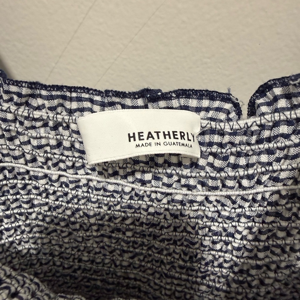 Heathery Navy Blue Gingham Smocked Tiered Sundress Size MP - Picture 4 of 7